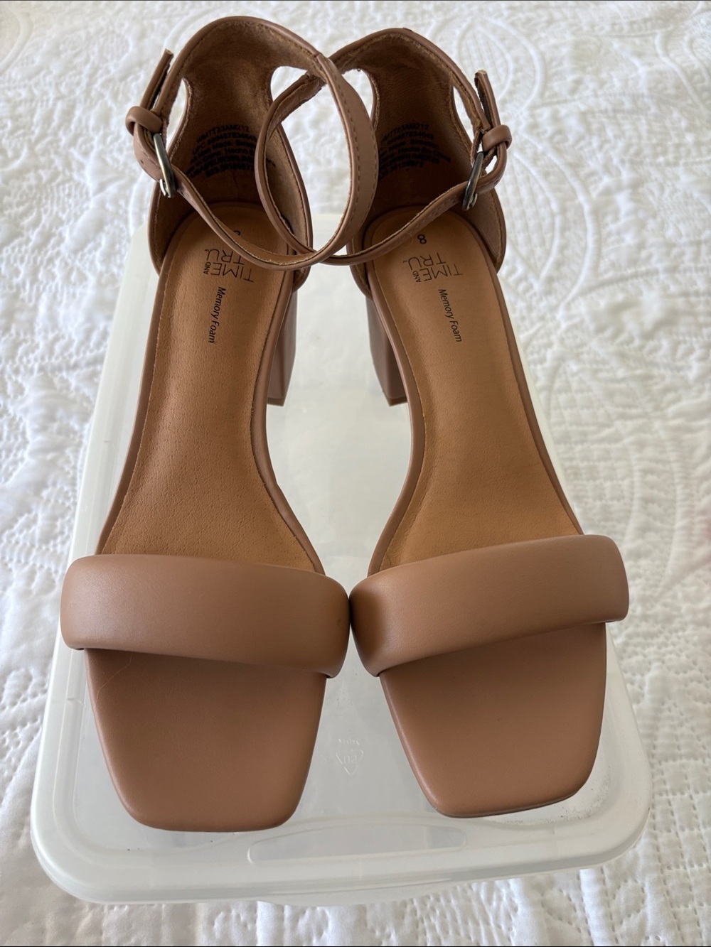 Time and Tru Women's Tan Block Heel Sandals with Ankle Strap